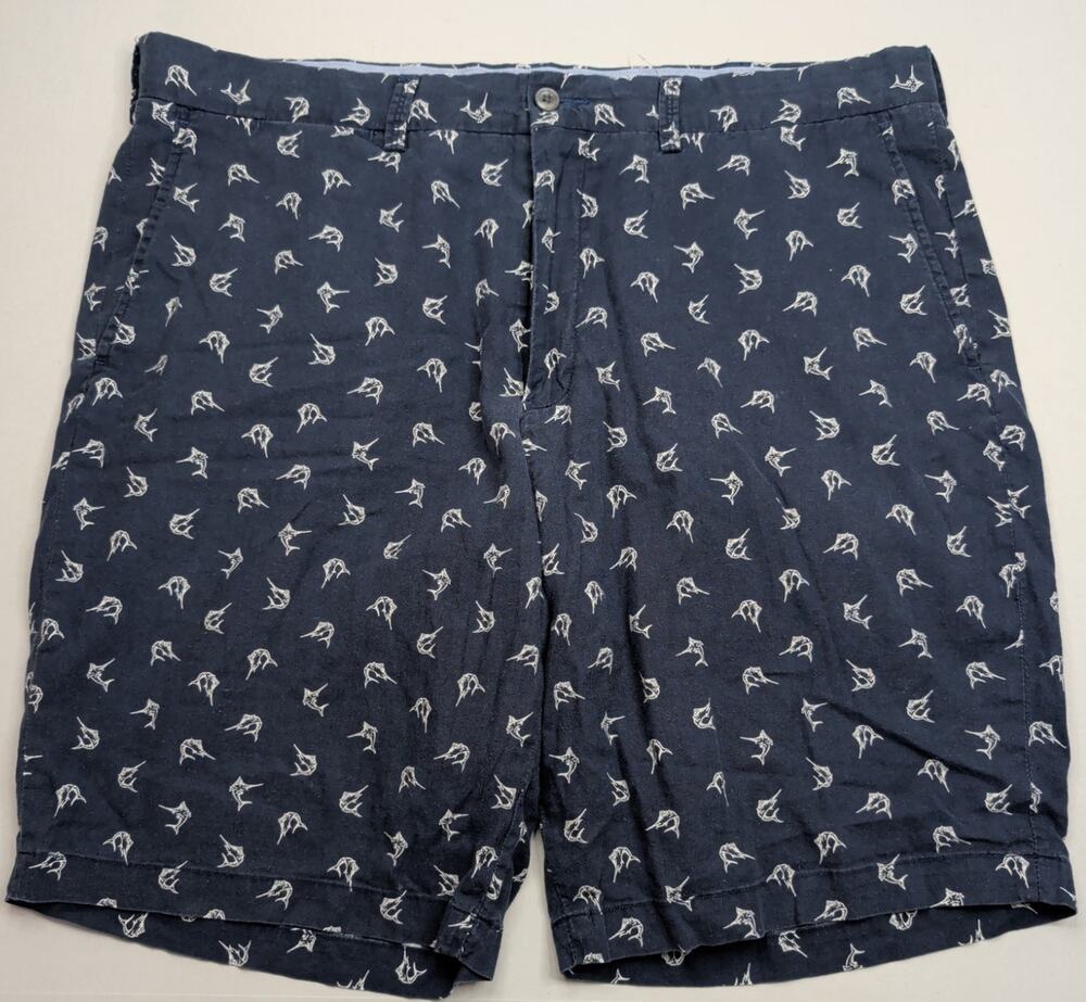 Polo Ralph Lauren Chino Shorts Men's 38 Navy Linen Blend Classic Fit Marlin AOP